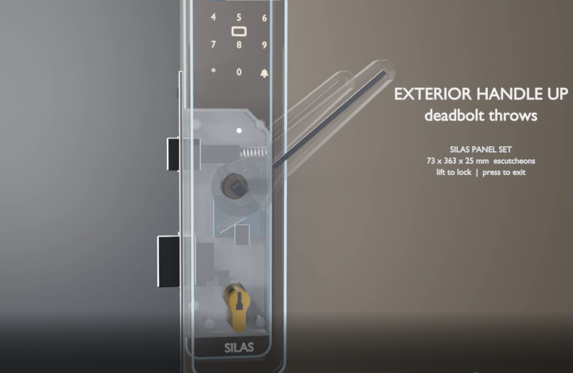 Exterior handle lifted, deadbolt throwing